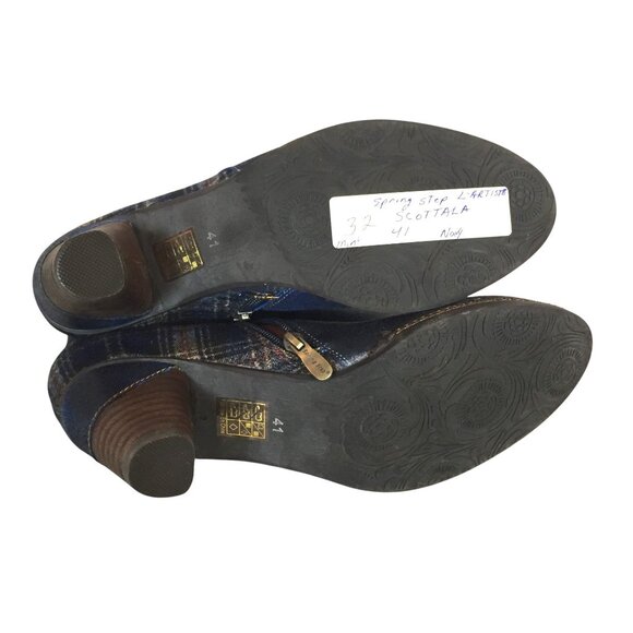 Spring Step LArtiste Scotala Heeled Ankle Boot 10/41 Navy Blue Plaid Leather Zip - Picture 12 of 13